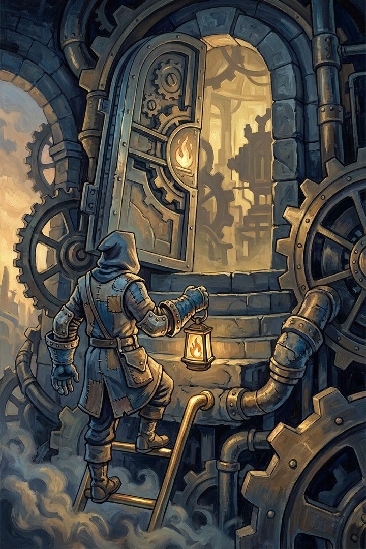 First Rung: an original painted scene, an illustrated scene
