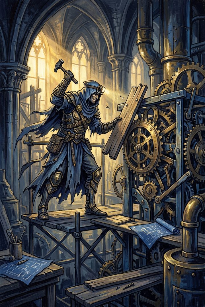 The Unfinished Piece: an original painted scene, an illustrated scene