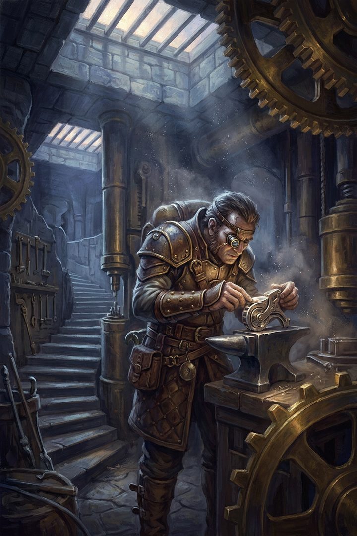 The Narrow Skill: an original painted scene, an illustrated scene
