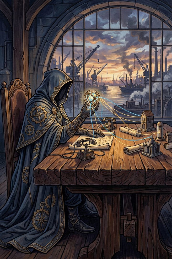 Wide Table: an original painted scene, an illustrated scene