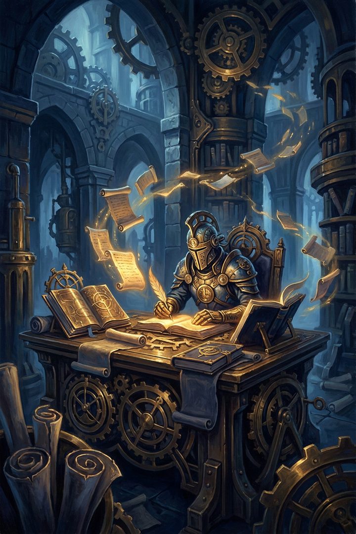 The Written Down: an original painted scene, an illustrated scene