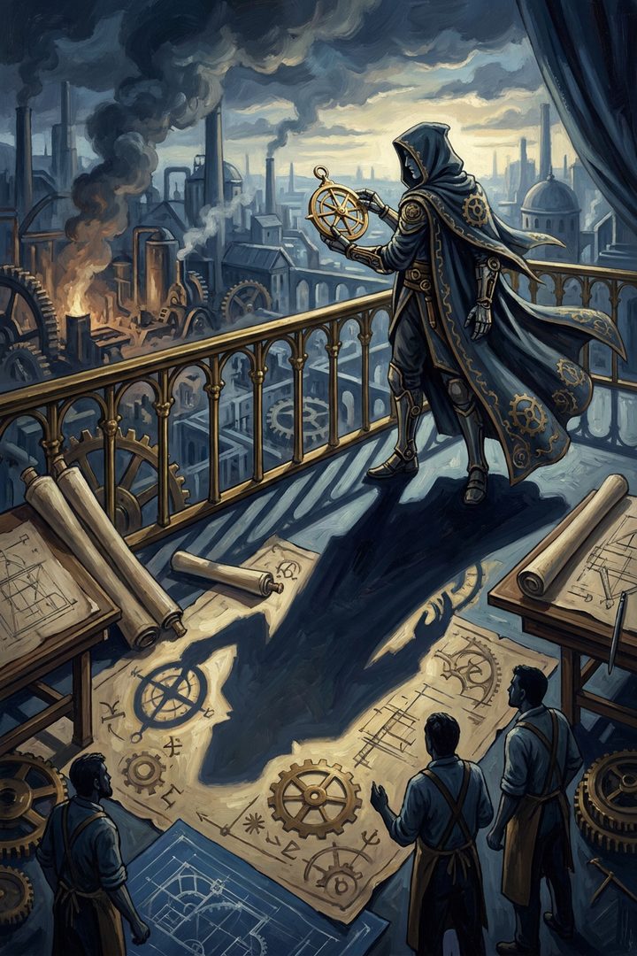 Long Shadow: an original painted scene, an illustrated scene