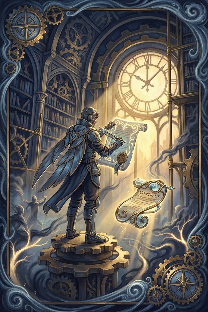Held Contract: an original painted scene, an illustrated scene