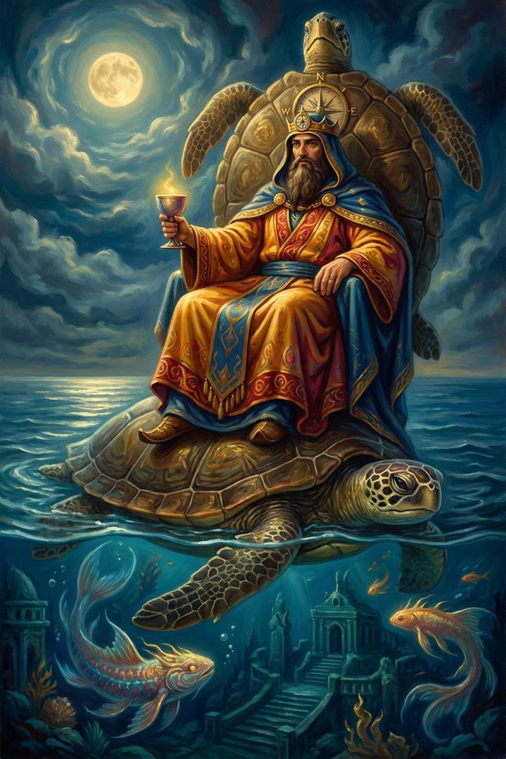 King of Cups: an original painted scene, an illustrated scene