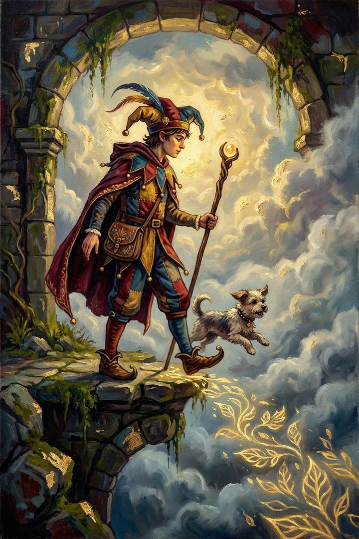 The Fool: an original painted scene, an illustrated scene