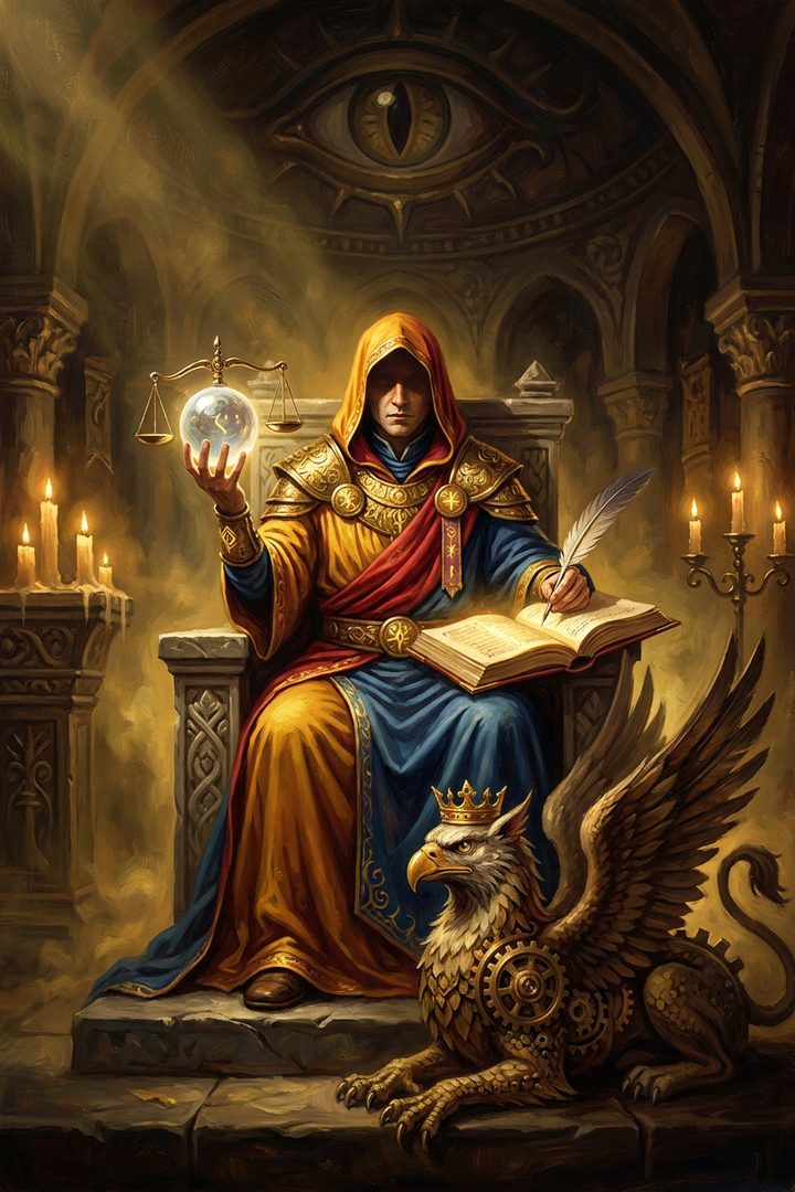 Justice: an original painted scene, an illustrated scene