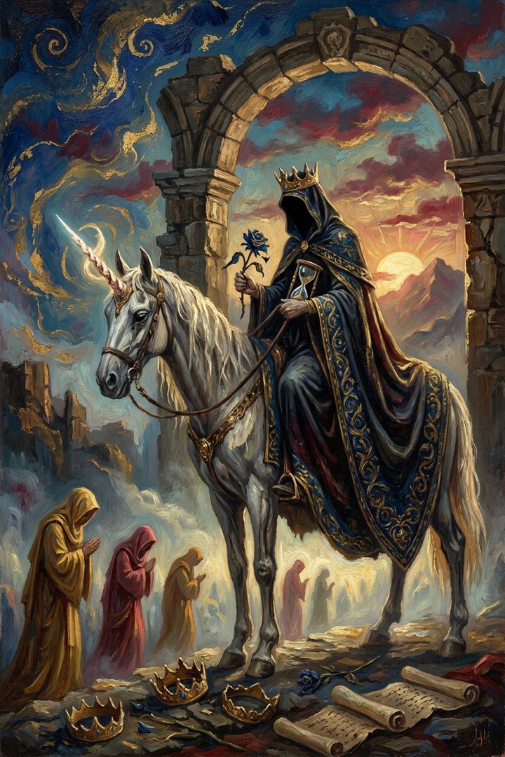 Death: an original painted scene, an illustrated scene