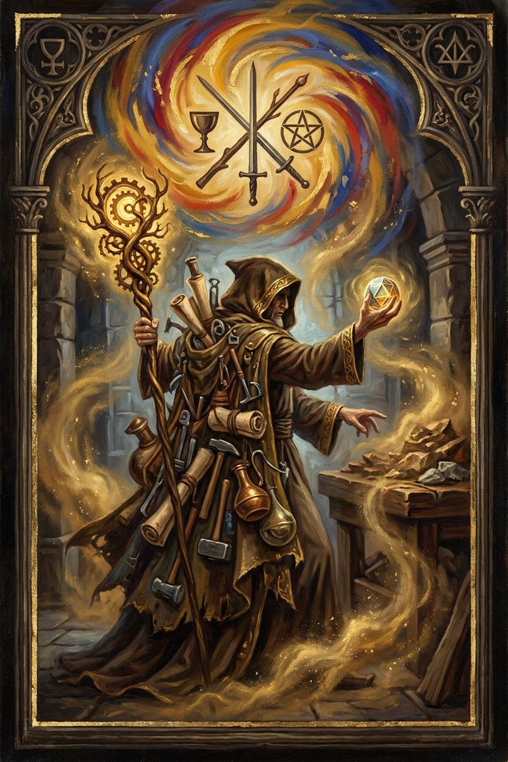 The Magician: an original painted scene, an illustrated scene