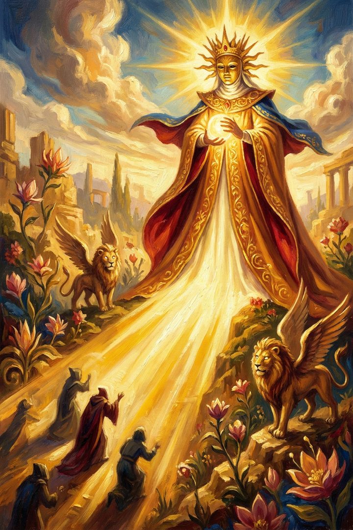 The Sun: an original painted scene, an illustrated scene
