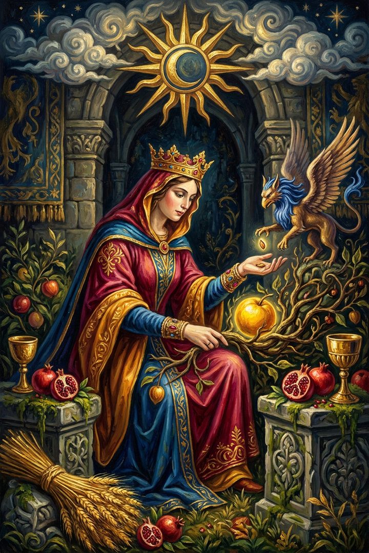 The Empress: an original painted scene, an illustrated scene
