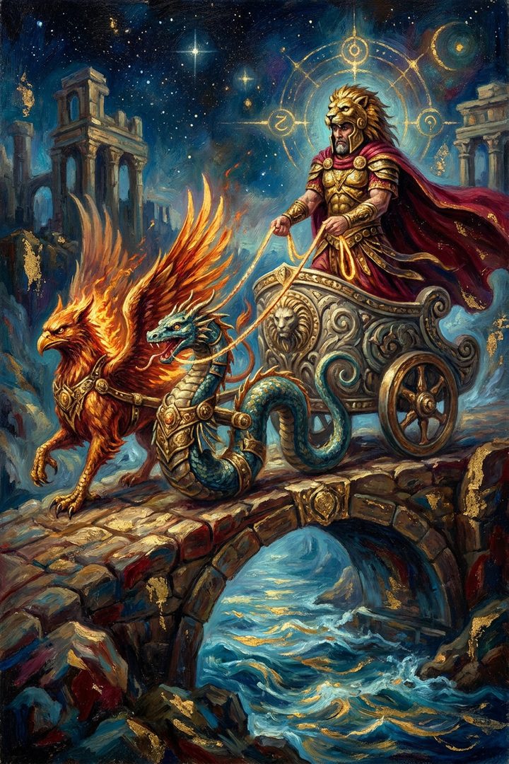 The Chariot: an original painted scene, an illustrated scene
