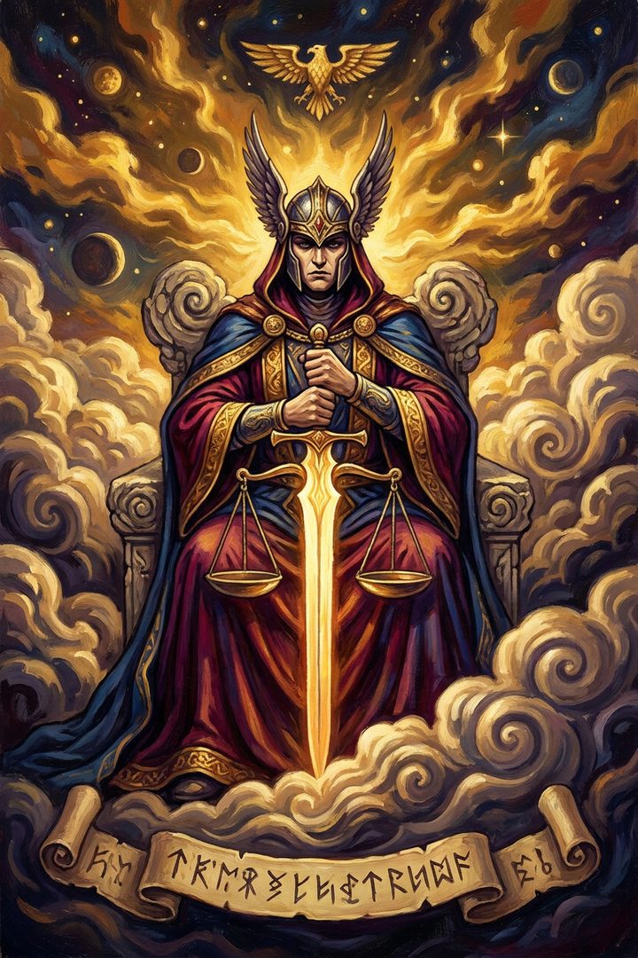King of Swords: an original painted scene, an illustrated scene