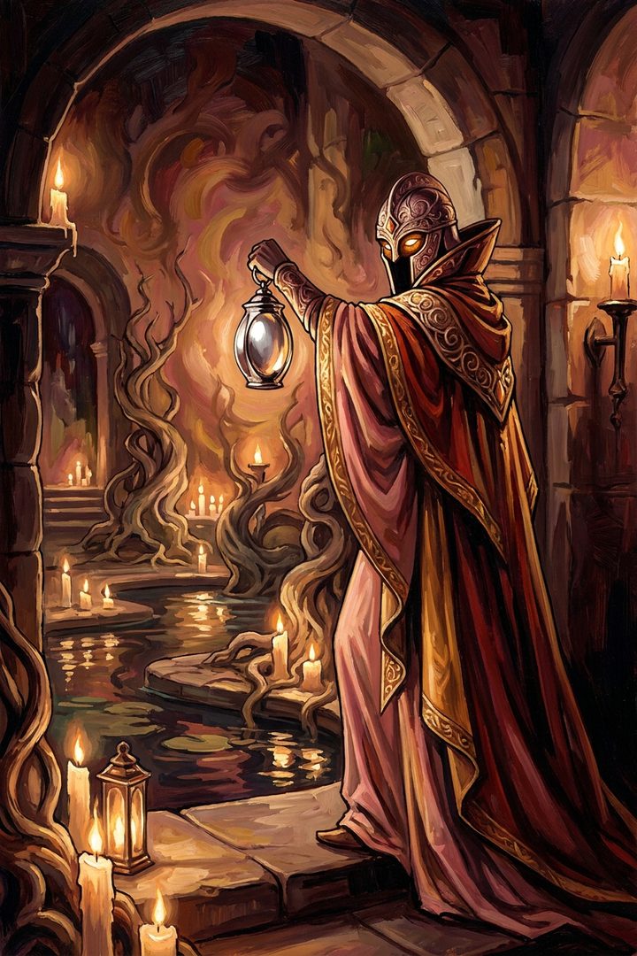 The First Glance: an original painted scene, an illustrated scene