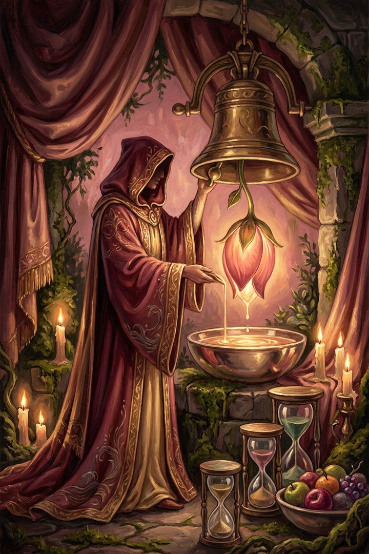 The Slow Bell: an original painted scene, an illustrated scene
