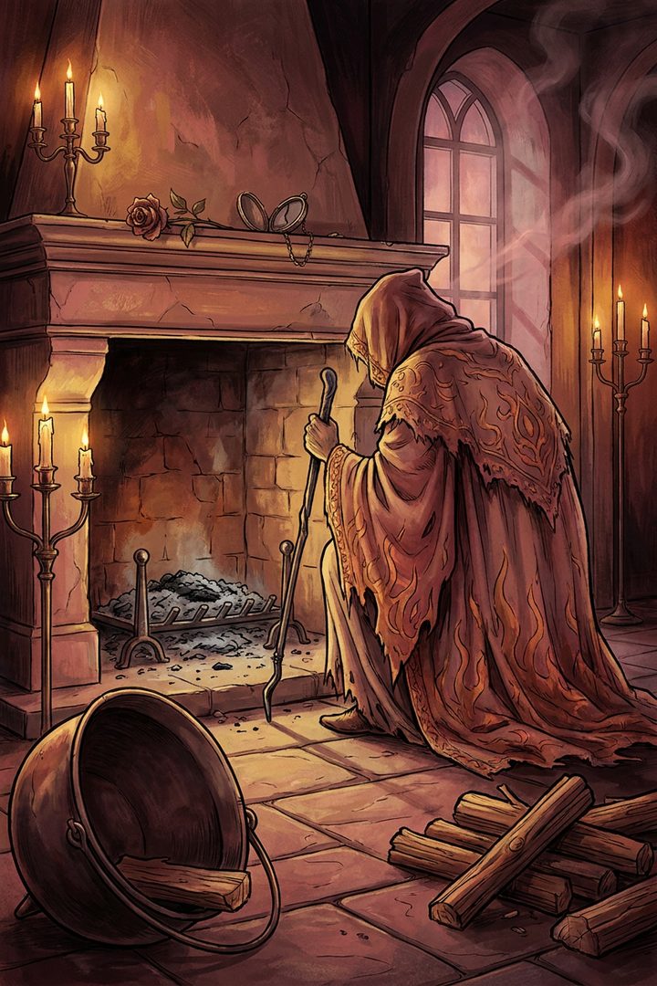 Cold Hearth: an original painted scene, an illustrated scene