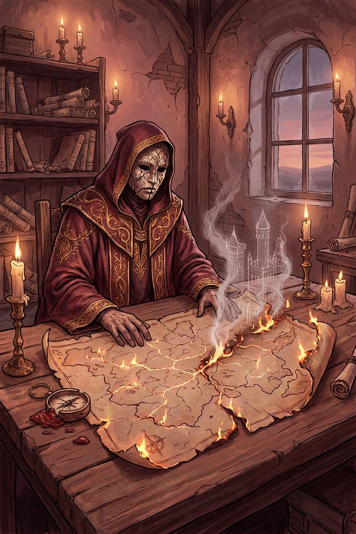 Torn Map: an original painted scene, an illustrated scene