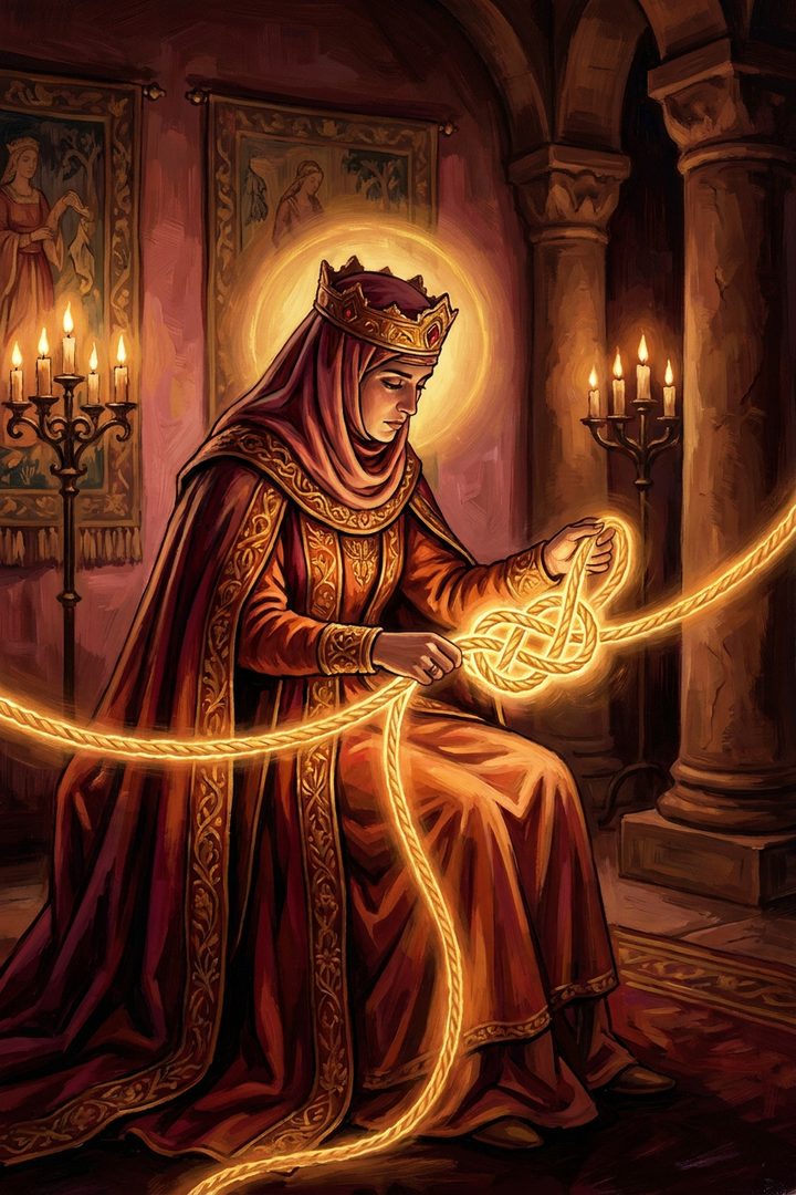 The Knotted Cord: an original painted scene, an illustrated scene