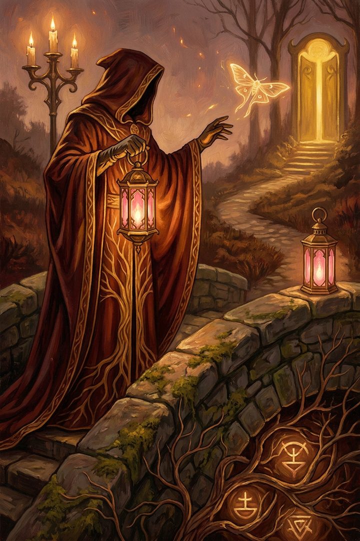 Two Lamps: an original painted scene, an illustrated scene