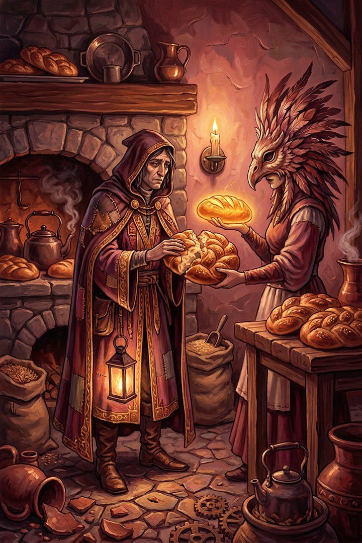 Shared Bread: an original painted scene, an illustrated scene