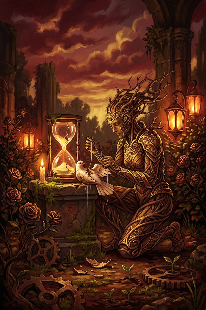 The Repair: an original painted scene, an illustrated scene