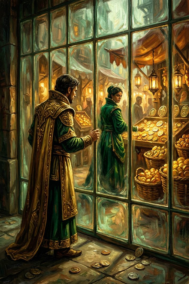 Glass Wall: an original painted scene, an illustrated scene