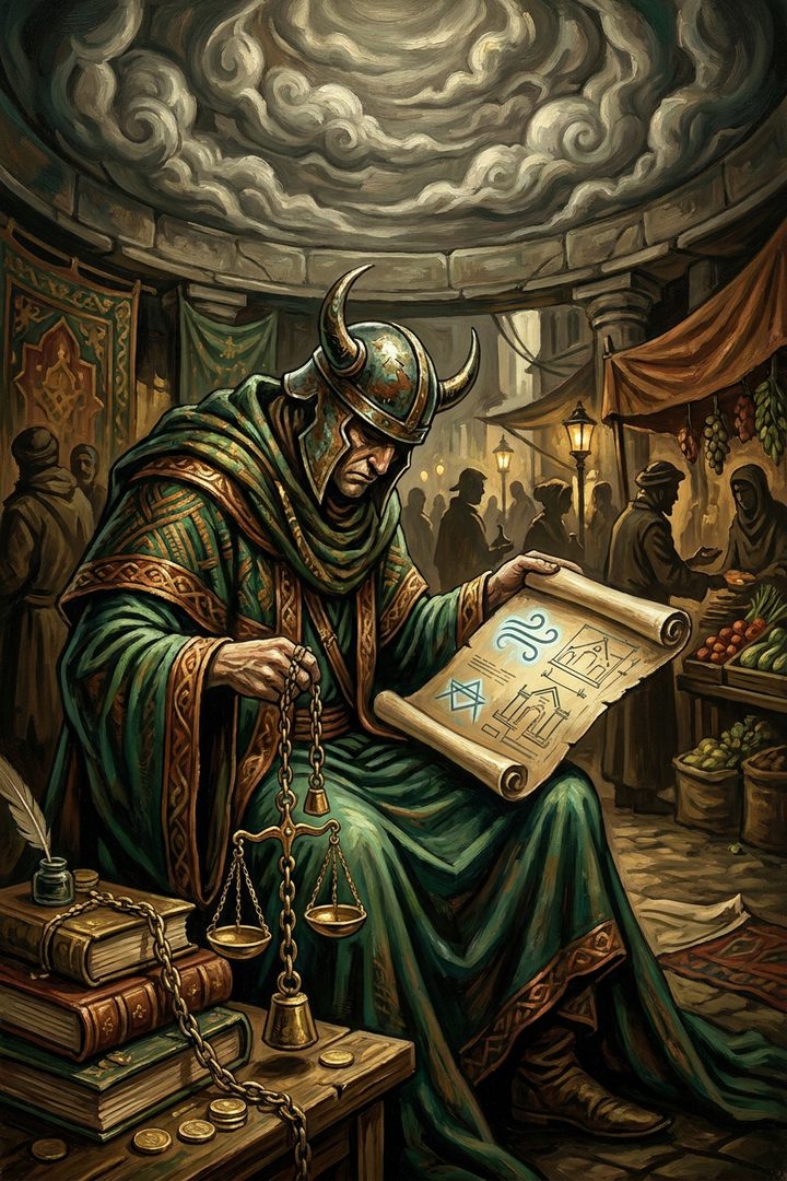 The Old Client: an original painted scene, an illustrated scene
