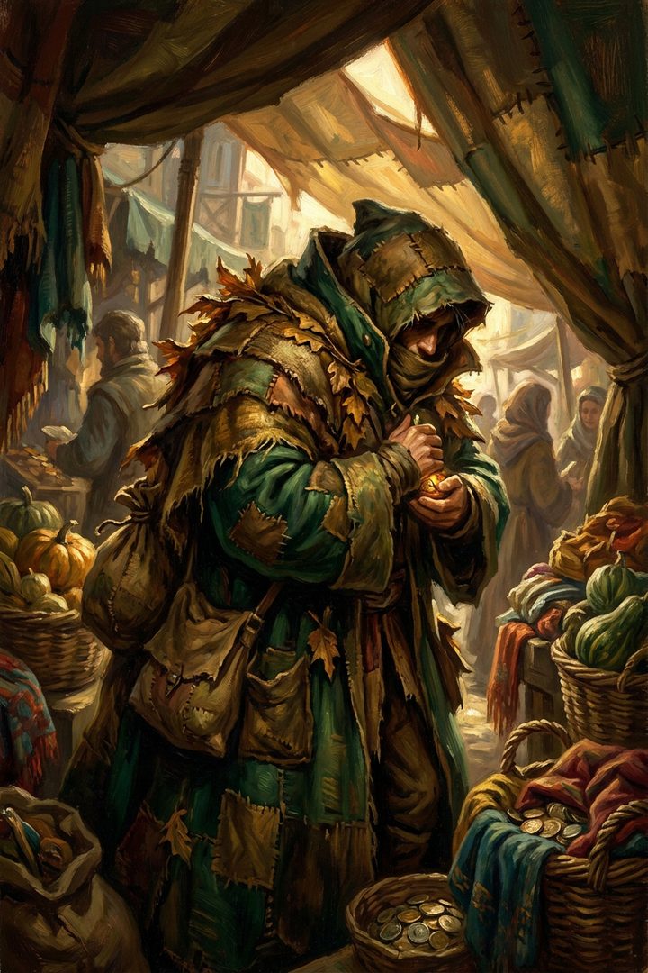 Heavy Coat: an original painted scene, an illustrated scene