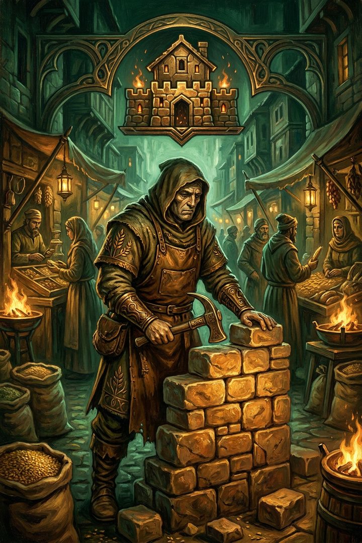 Stone House: an original painted scene, an illustrated scene