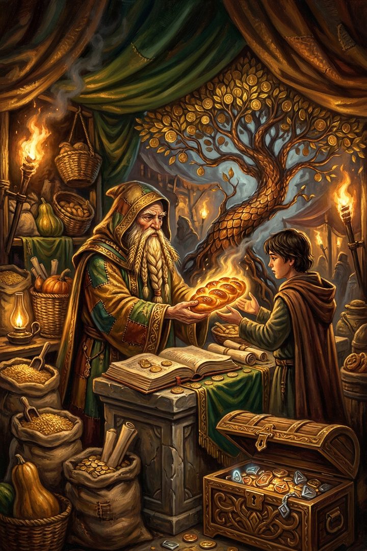 The Given Loaf: an original painted scene, an illustrated scene