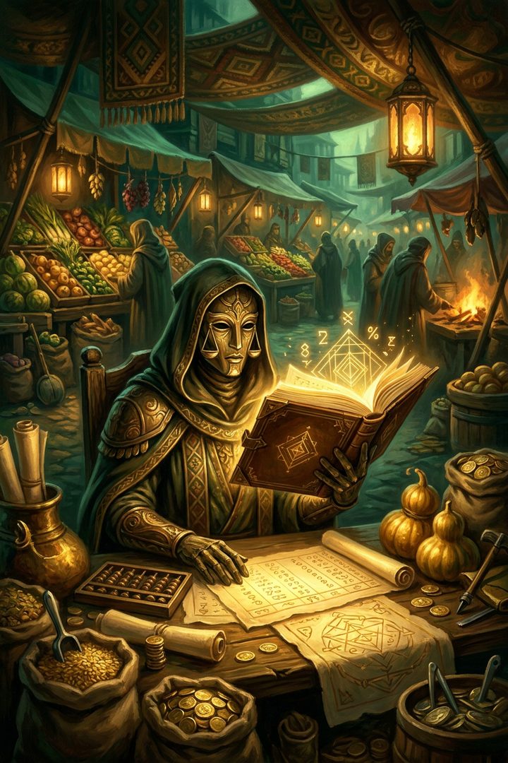 Bright Ledger: an original painted scene, an illustrated scene