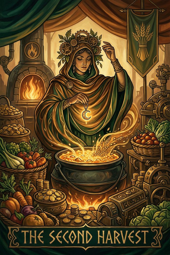 The Second Harvest: an original painted scene, an illustrated scene