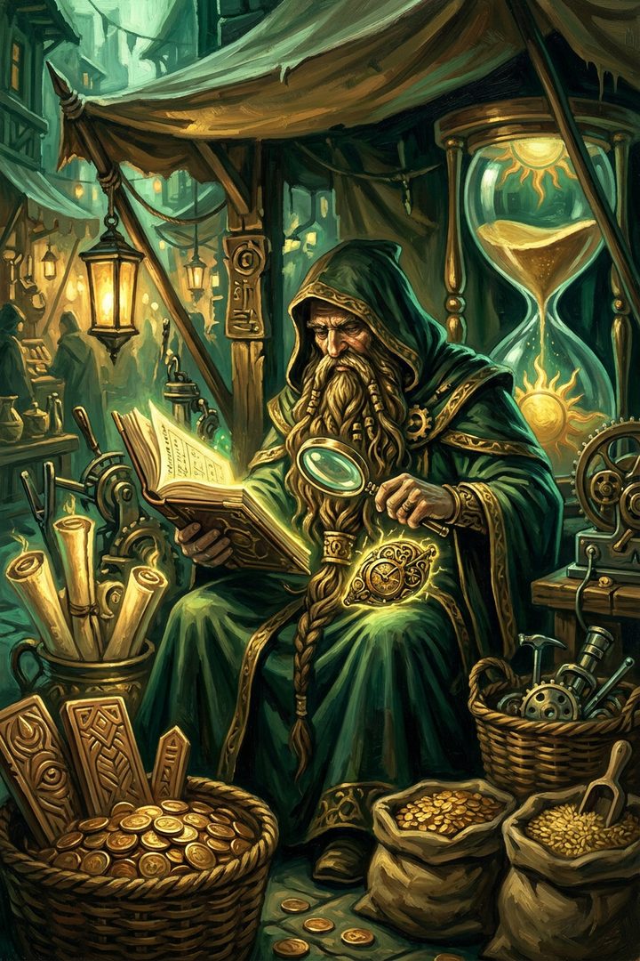 The Learned Trade: an original painted scene, an illustrated scene