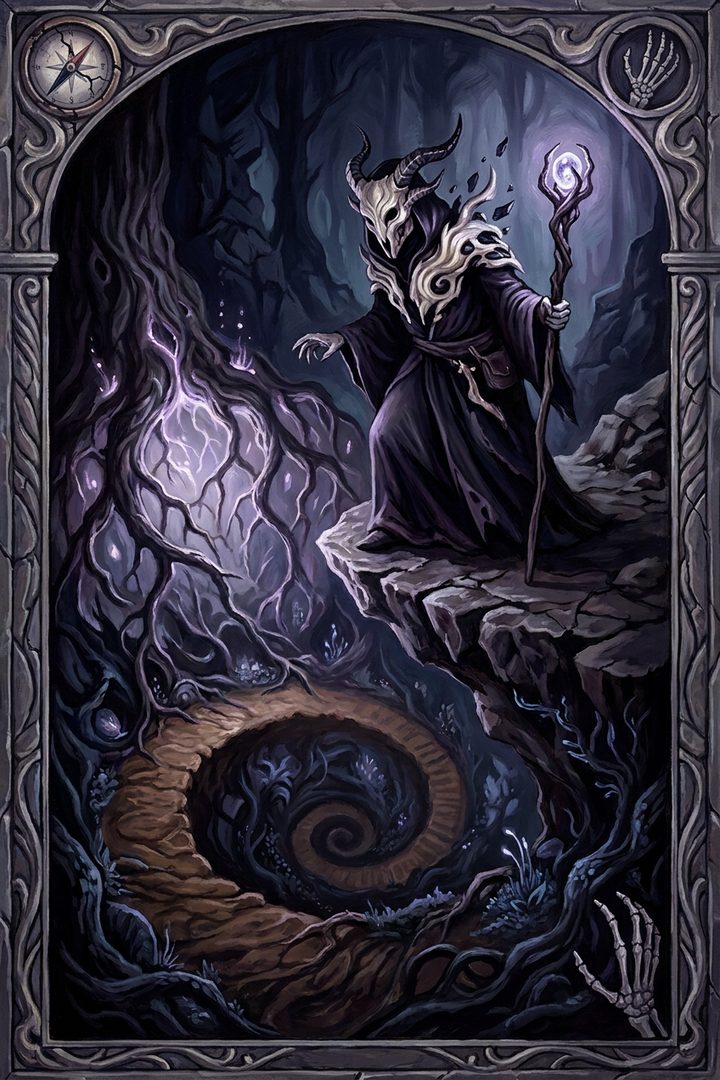 The First Step Down: an original painted scene, an illustrated scene