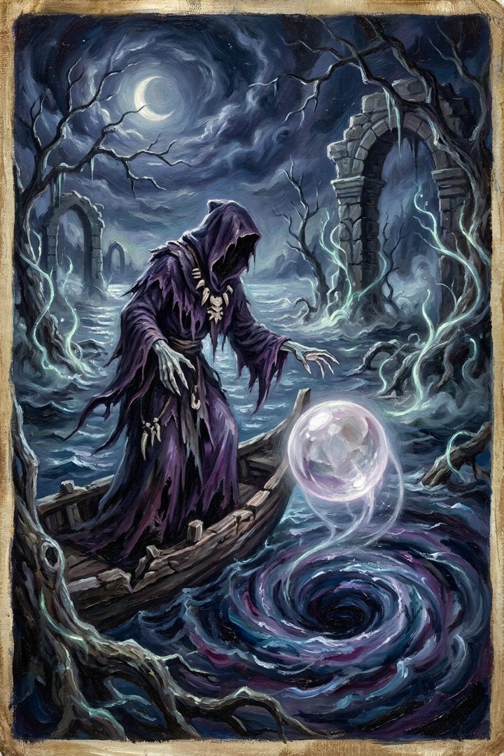Dark Water: an original painted scene, an illustrated scene