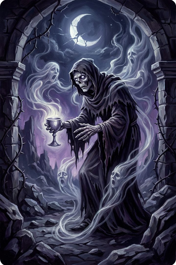 The Hungry Ghost: an original painted scene, an illustrated scene