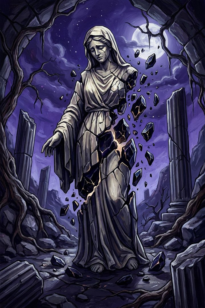 Broken Idol: an original painted scene, an illustrated scene