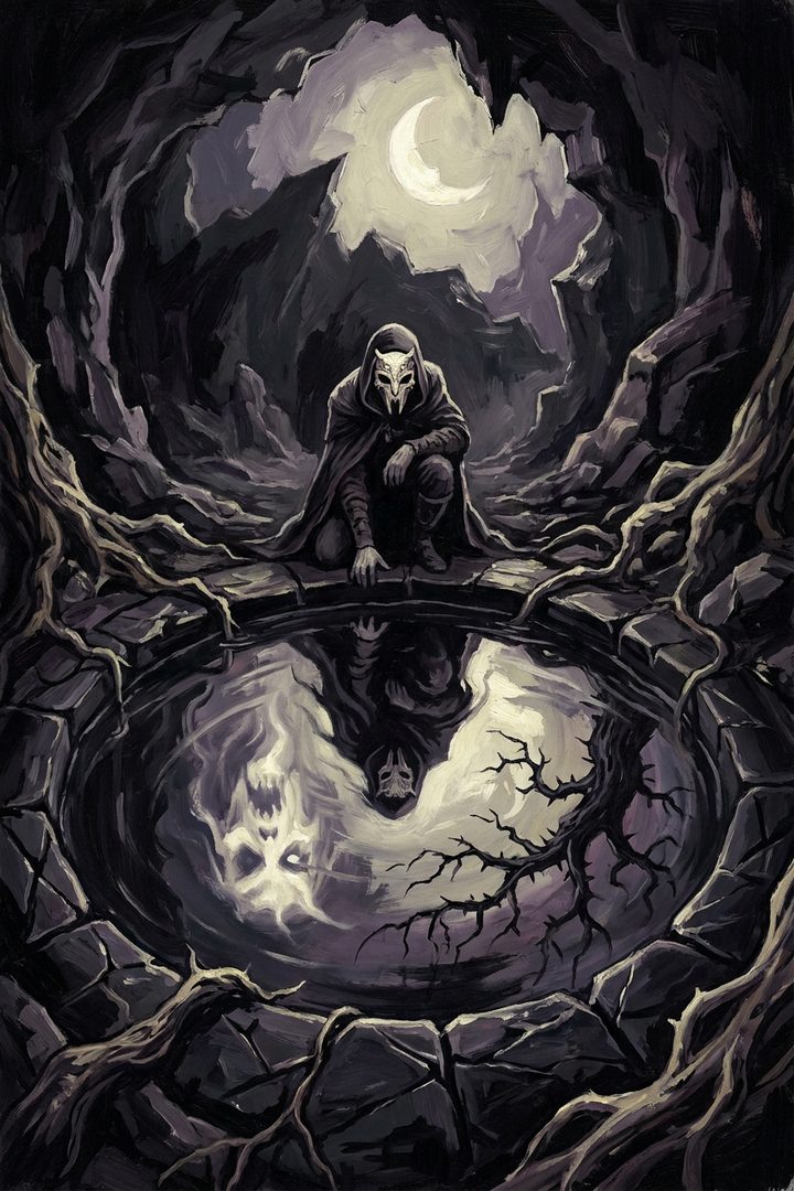The Mirror Pool: an original painted scene, an illustrated scene