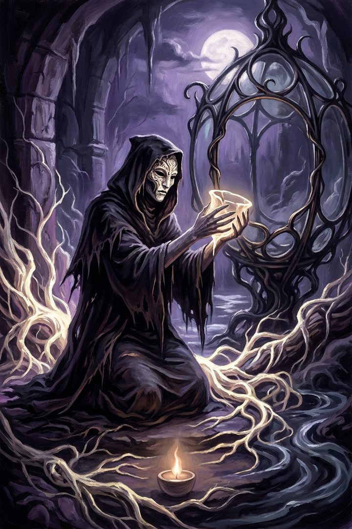 Hollow Praise: an original painted scene, an illustrated scene