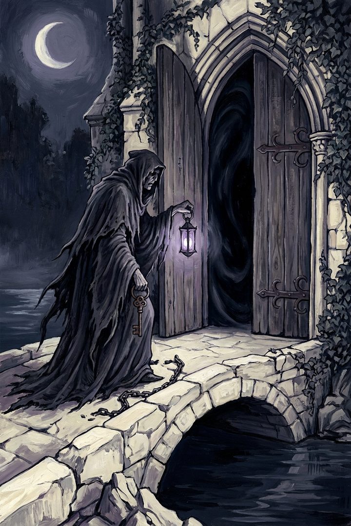 The Locked Door: an original painted scene, an illustrated scene